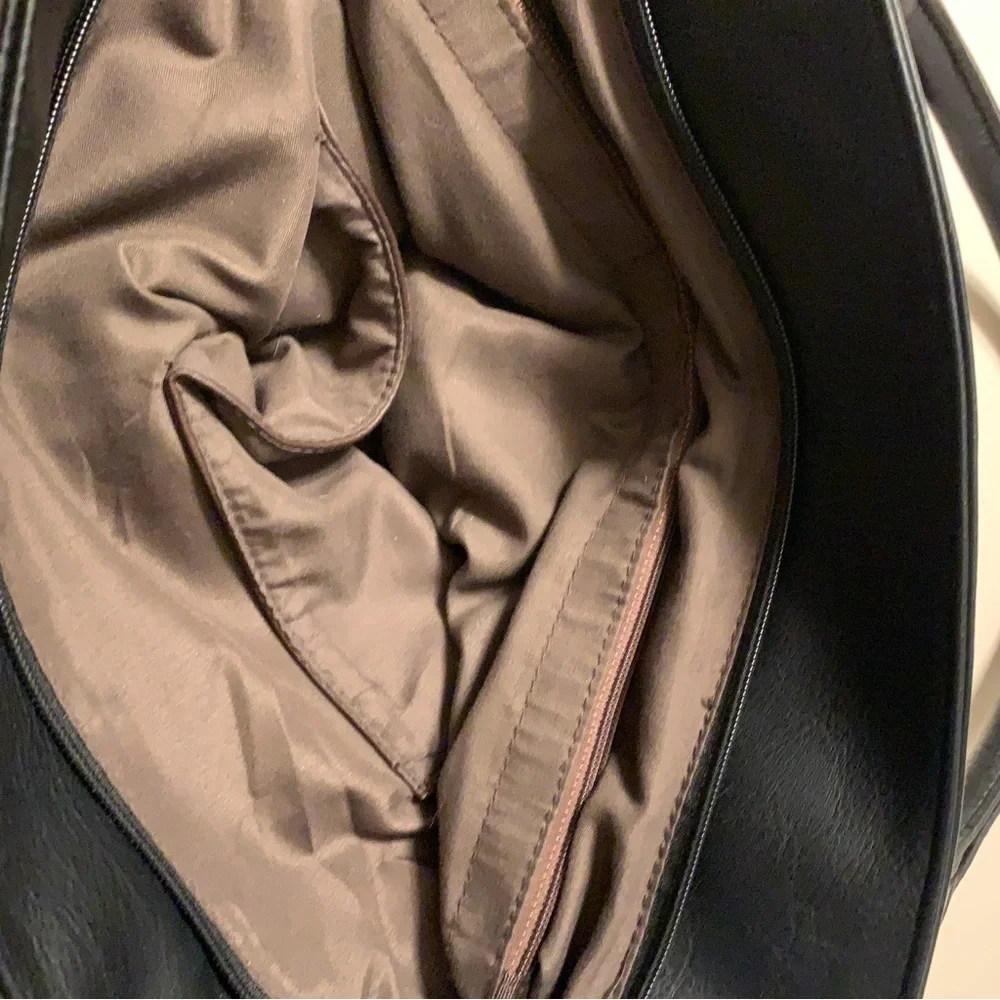 Black Vegan Leather Tote with Gunmetal Hardware. EUC - Picture 9 of 15